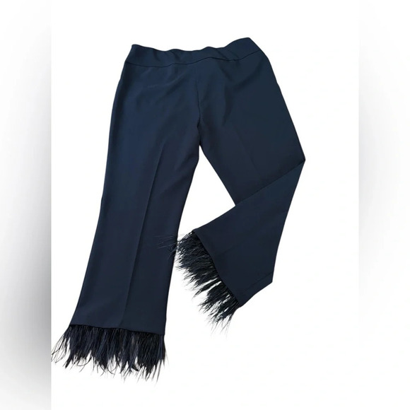 Lisette L  Montréal, Black Feather-Trimmed Designer Trousers, Size 16 - Picture 9 of 11